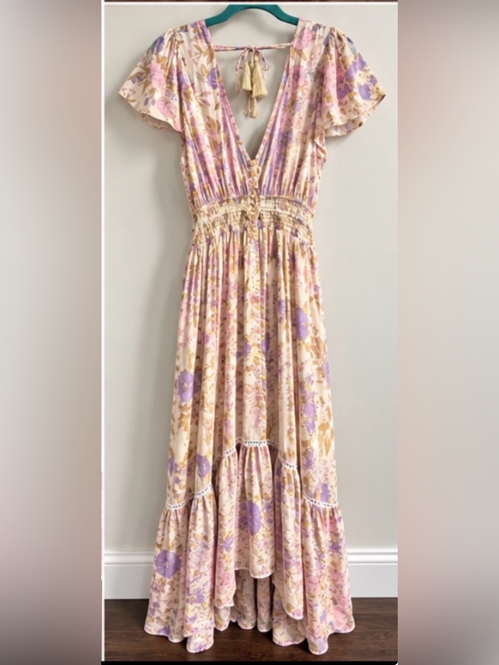 The Fox and the Mermaid Lavender & Cream Floral Maxi Dress